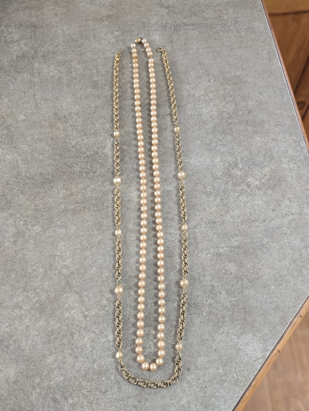 Vintage Accessocraft NYC Elegant Gold-Tone and Cream Pearl Long Necklace - 17.5"